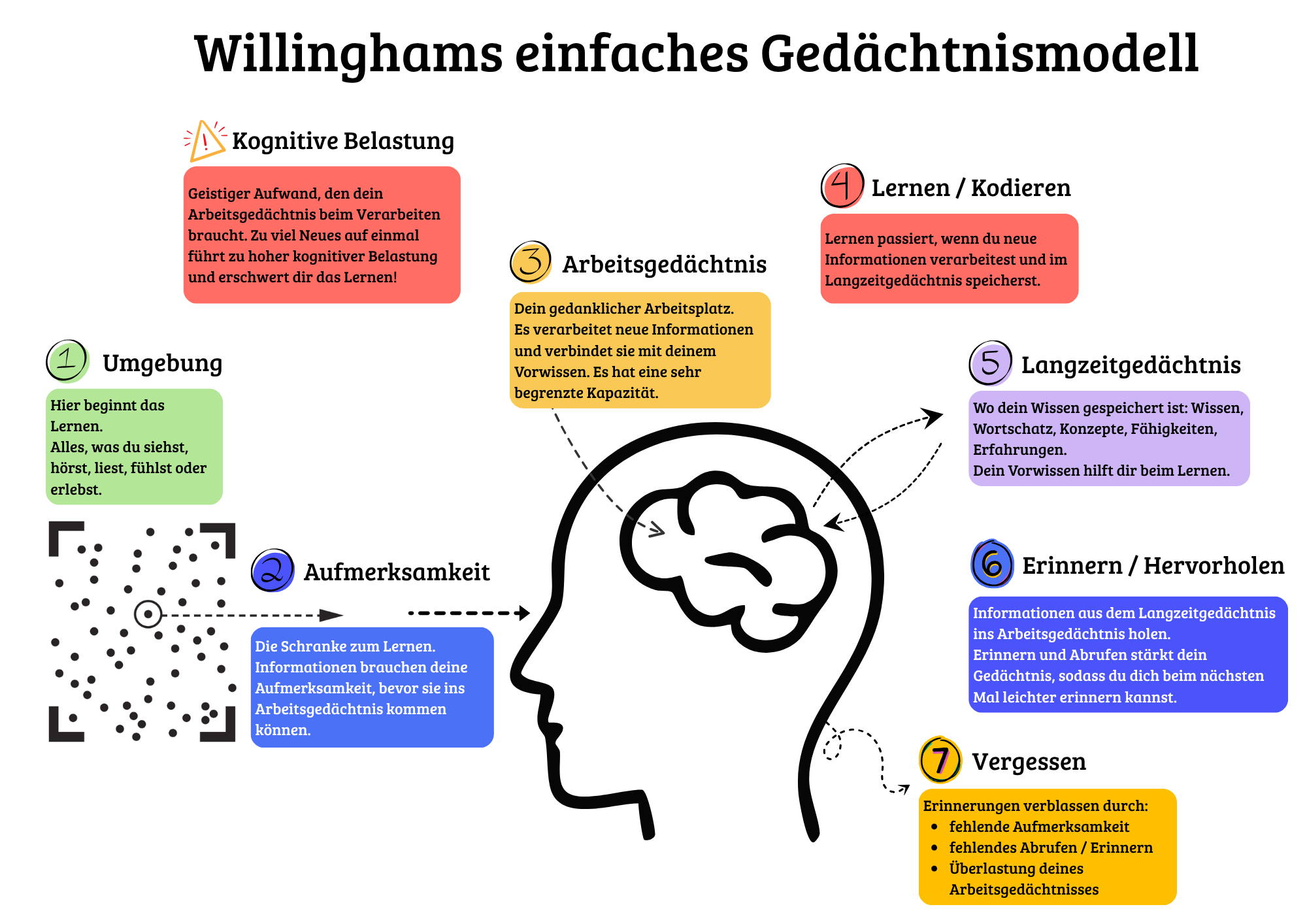 Gedächtnismodell: Environment, Attention, Working Memory, Long Term Memory und Forgotten im Zusammenspiel